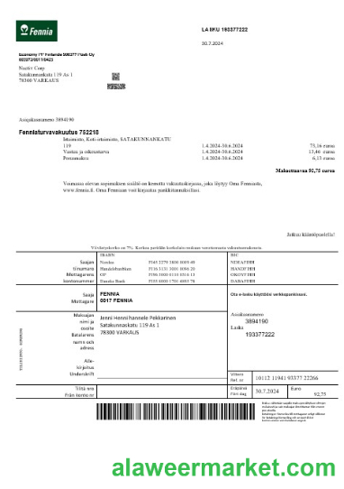 Finland Fennia Insurance company business bill template in Word and PDF formats1
